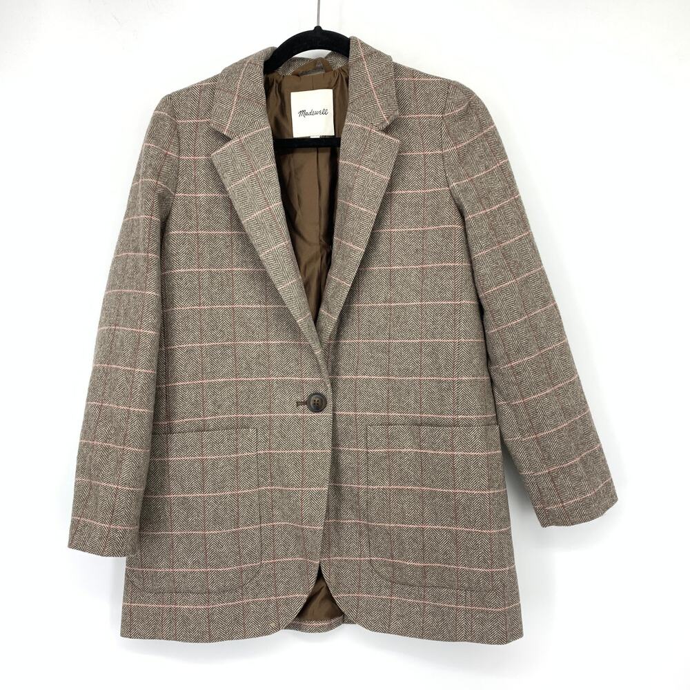 Madewell Women's Taupe Plaid Single-Button Blazer
